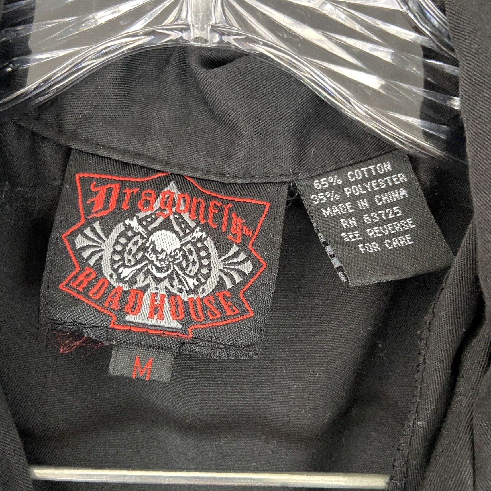 Vintage Dragonfly Roadhouse Biker Embroidery Shirt Men's Black Short Sleeve Button Up Size US M / EU 48-50 / 2 - 6 Thumbnail