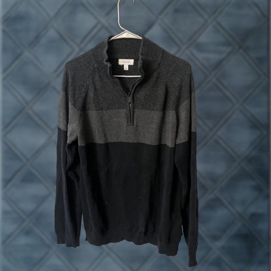 Calvin Klein Calvin Klein Men’s Sweater 1/4 Zip Mock Neck Striped Large Gray Black Multicolor Pullover Size US L / EU 52-54 / 3 - 1 Thumbnail