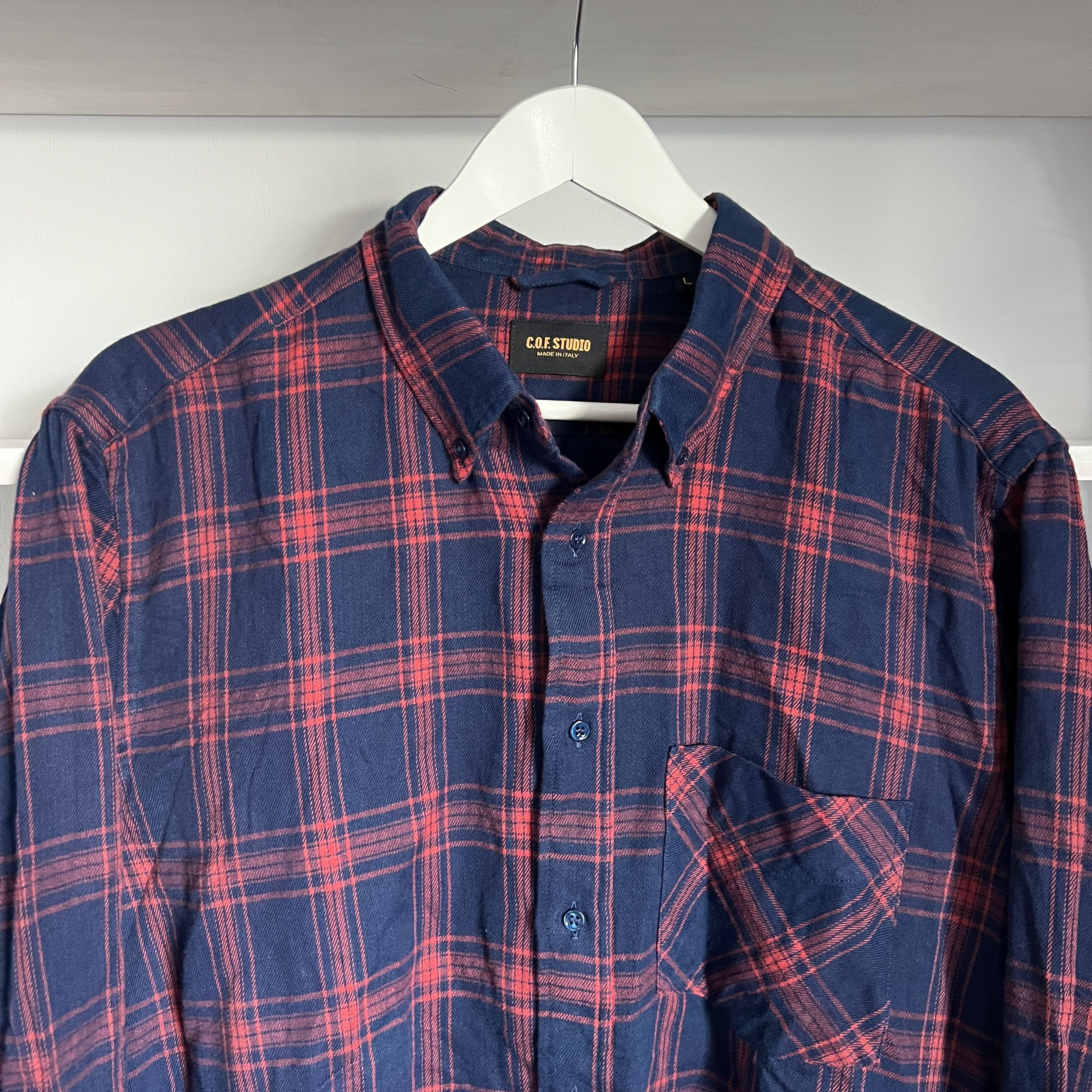 C.O.F. Studio Men's COF STUDIO BD FLANELL Indigo Blue Red Check Shirt Size US L / EU 52-54 / 3 - 5 Thumbnail