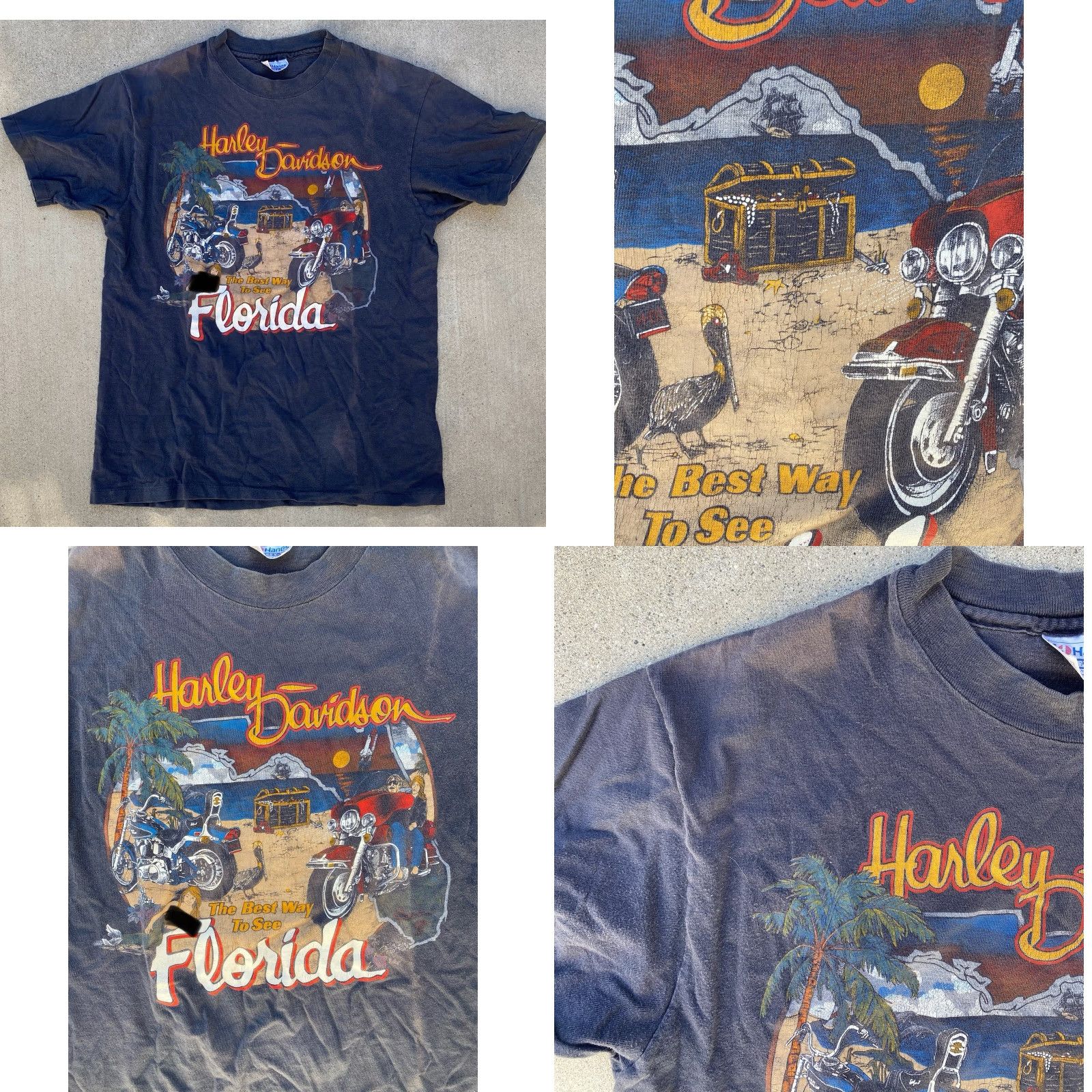 Harley Davidson VINTAGE Harley-Davidson The Best Way To See Florida T Shirt Mens L Gray Cotton 1980s Florida Biker Graphic Print Single Stitch Miami Size US L / EU 52-54 / 3 - 9 Thumbnail