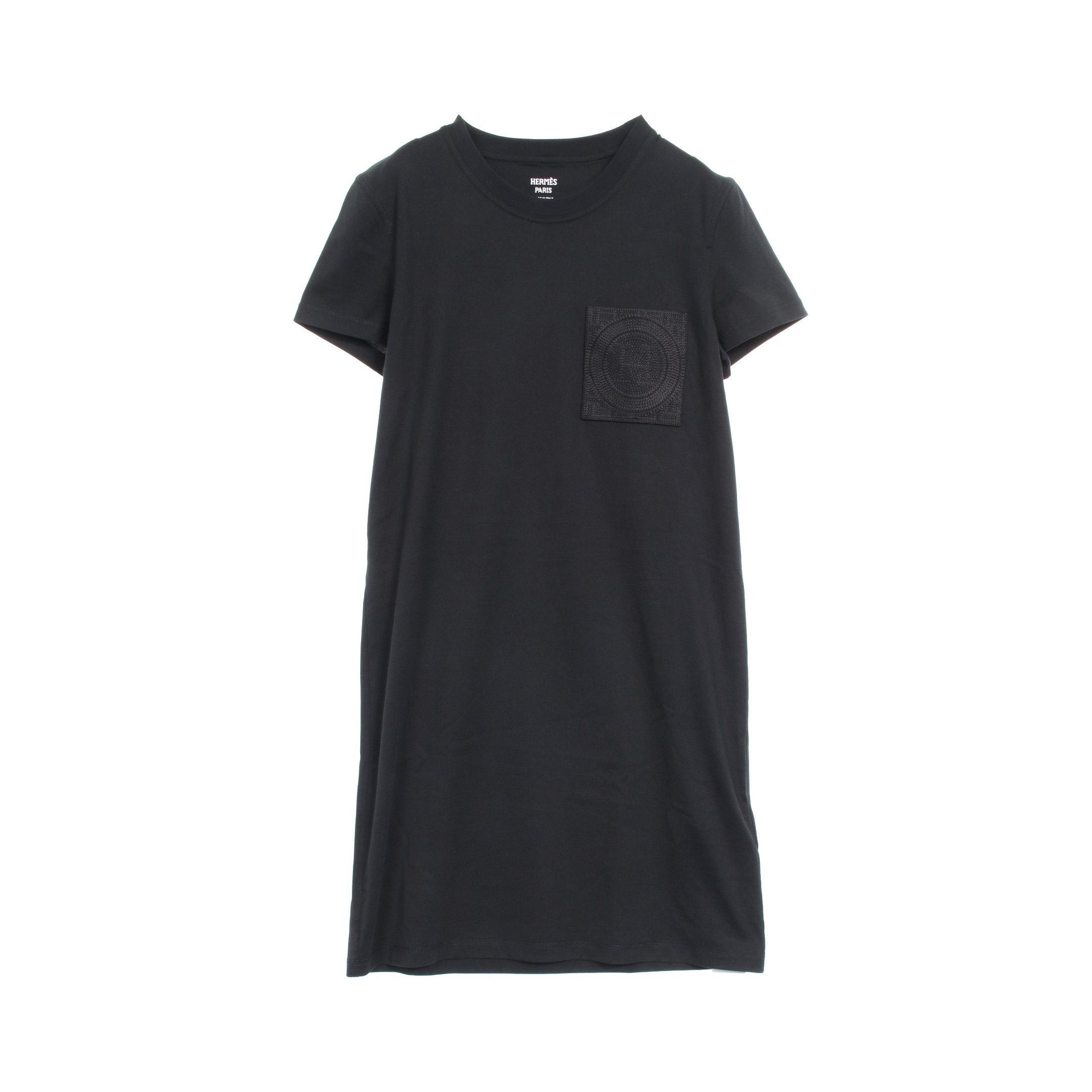 Hermes Hermes T-Shirt One Piece Embroidered Pocket Cotton Black Size ONE SIZE - 1 Thumbnail