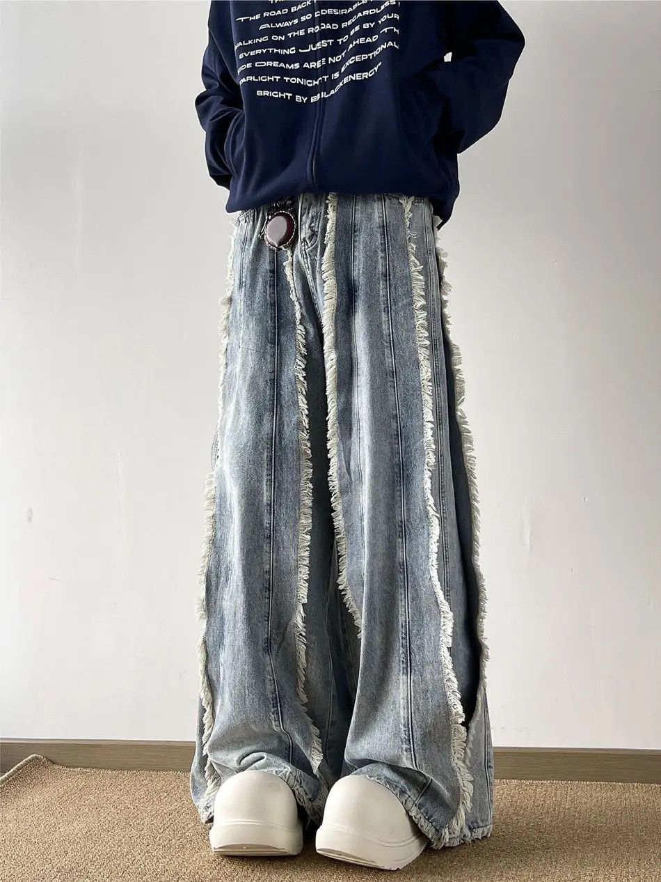 Japanese Brand × Jean Retro loose patchwork fringe jeans Size US 32 / EU 48 - 6 Thumbnail