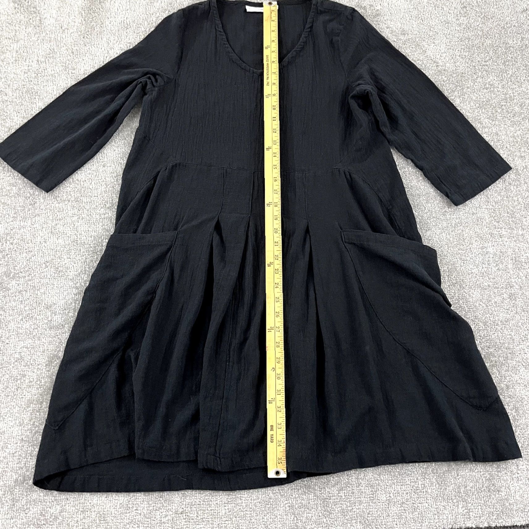 Vintage LULU-B Dress Womens Large Black Gauze 36" Lagenlook Pockets Beachy 3/4 Sleeve Size L / US 10 / IT 46 - 3 Thumbnail