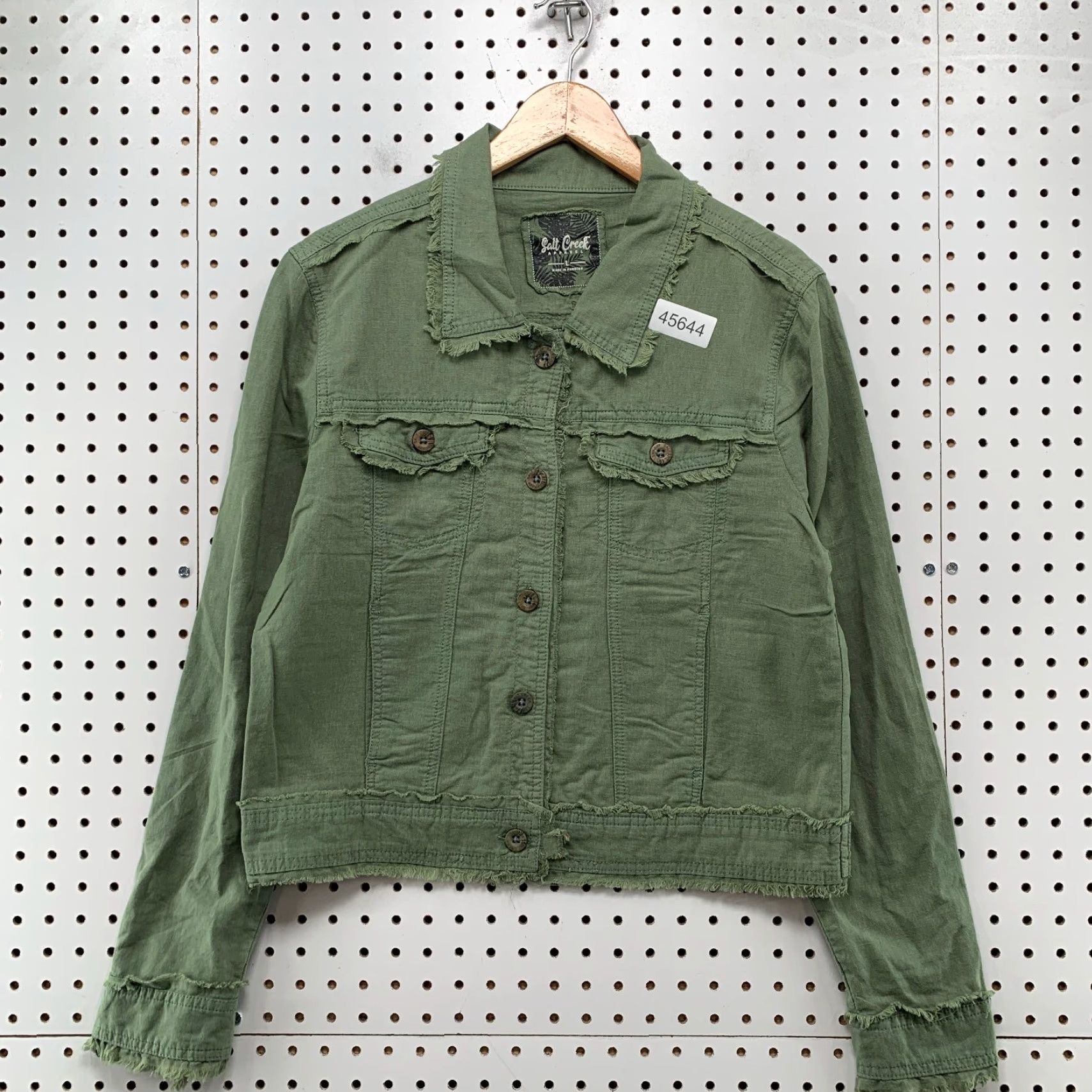 Vintage Salt Creek Linen Blend Jacket Womens Medium Green Military Distressed Style Size M / US 6-8 / IT 42-44 - 2 Thumbnail