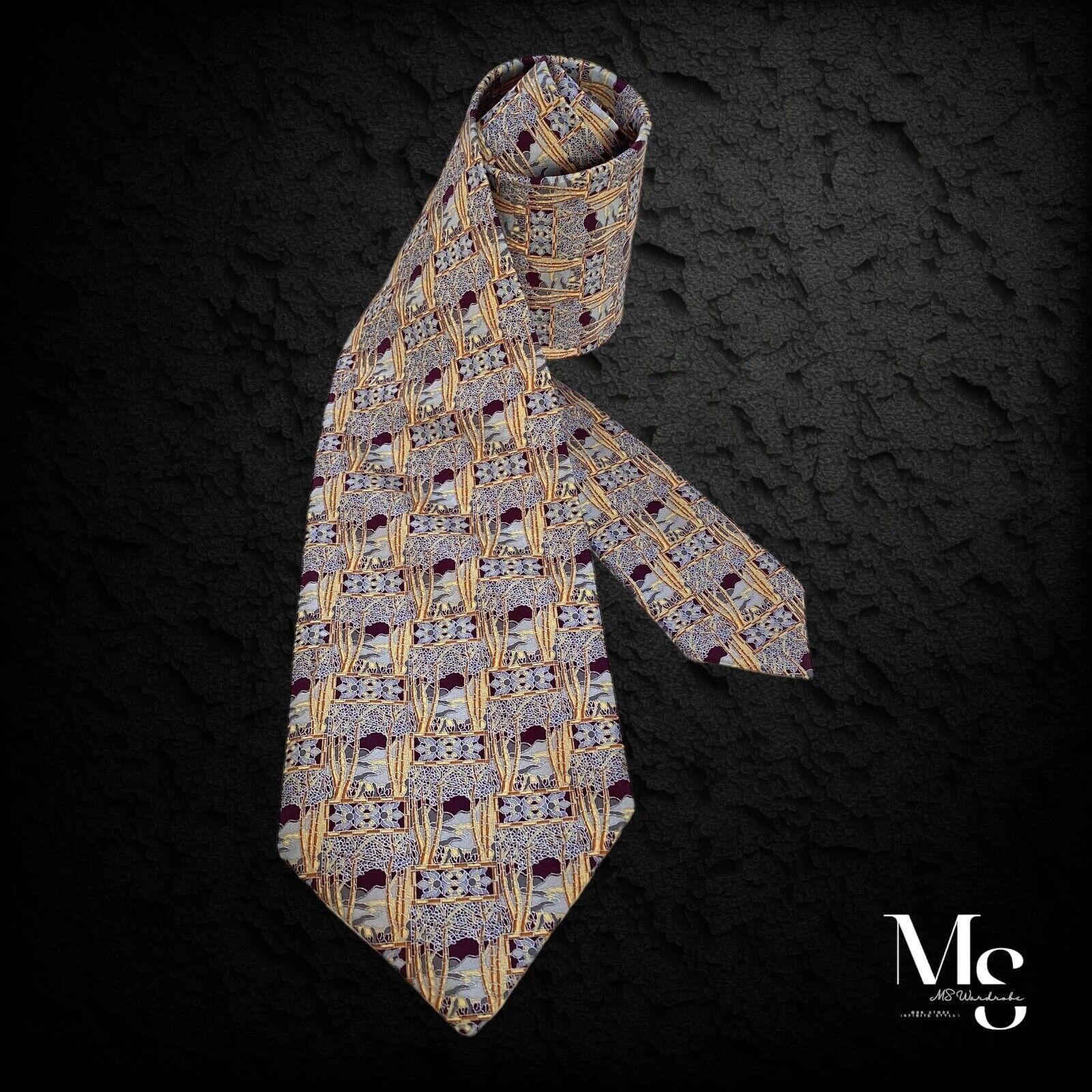 Brioni BRIONI Purple Tree Print Silk Tie Hand Made In Italy W: 3.9" Size ONE SIZE - 1 Thumbnail