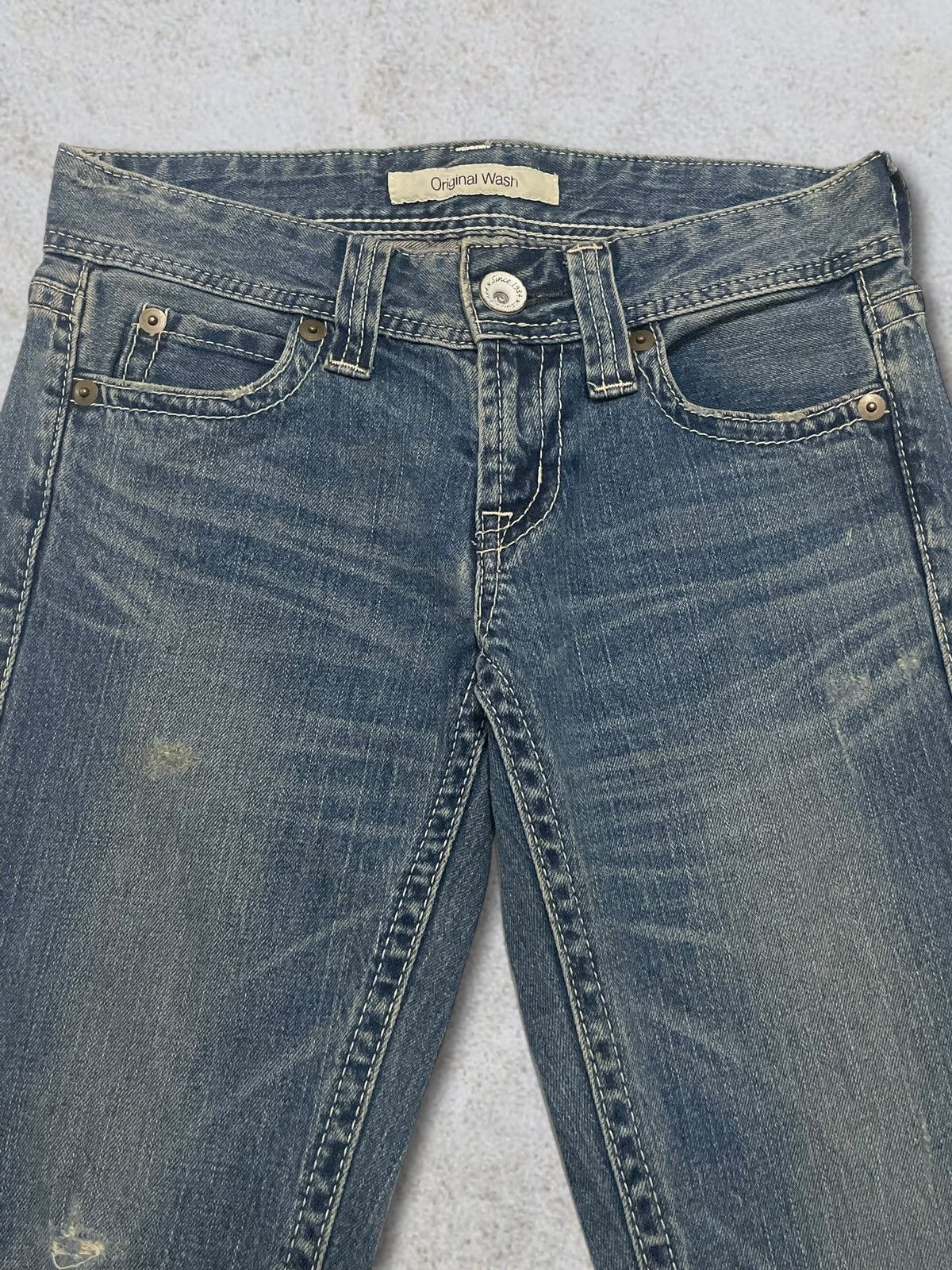 Marni × Uniqlo Vintage Y2k Uniqlo Blue Wash Women Ripped Flared Jeans Size 29" - 9 Thumbnail