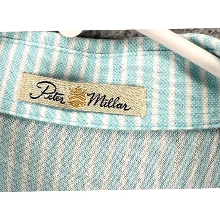 Peter Millar VINTAGE Peter Millar Shirt Men Large Aqua Pinstripe Polo Golf Rugby Short Sleeve Size US L / EU 52-54 / 3 - 4 Thumbnail