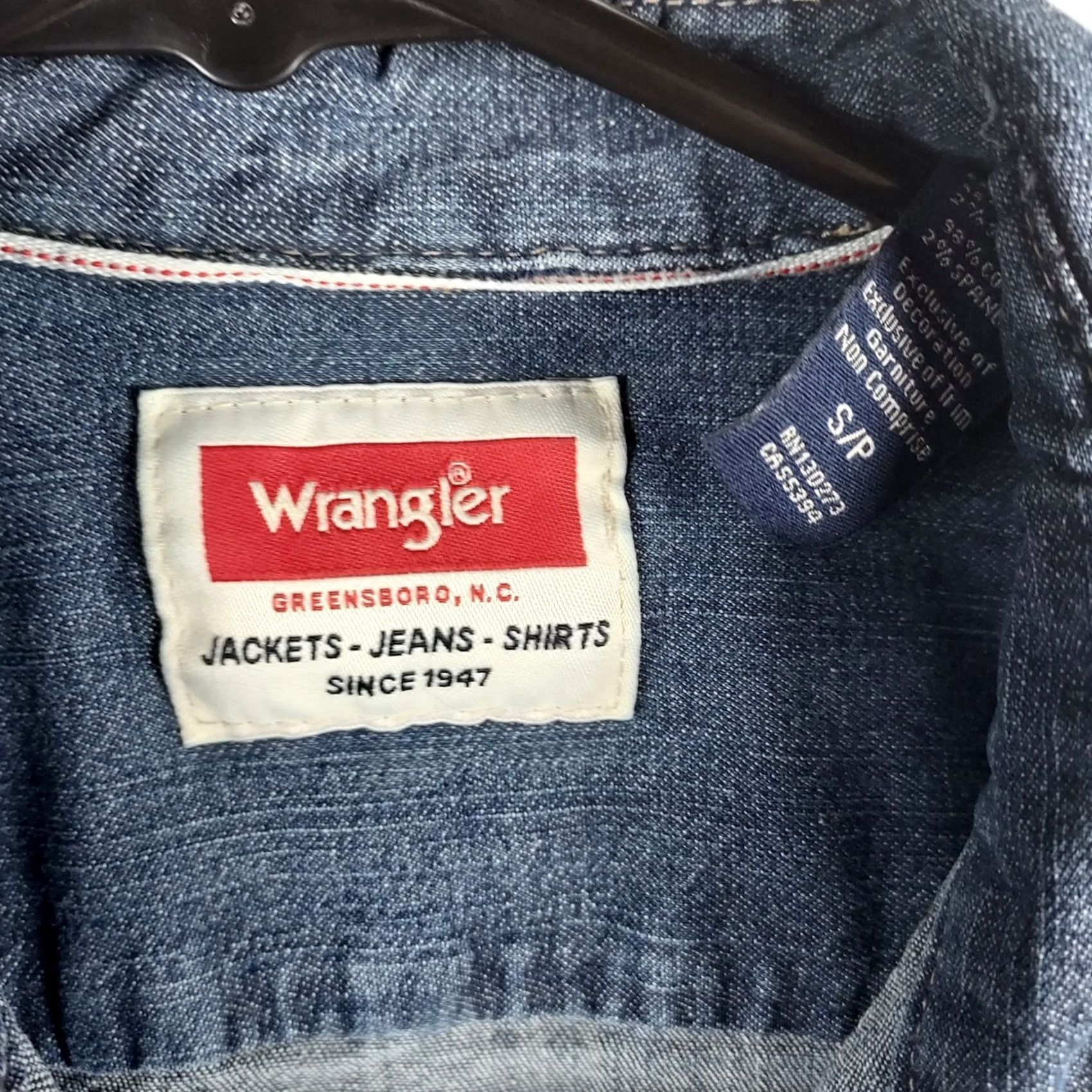 Wrangler Wrangler Shirt Western Denim Small S Blue Cotton Long Sleeve Snap Button Cowboy Rodeo Pocketed Mens Regular Fit Size US S / EU 44-46 / 1 - 3 Thumbnail