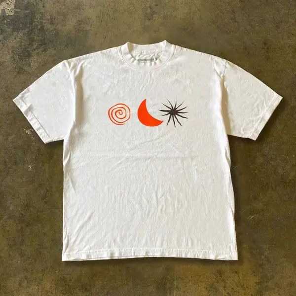 Japanese Brand Honjoh x Airi Sun and moon print white retro round neck tee Size US L / EU 52-54 / 3 - 7 Thumbnail