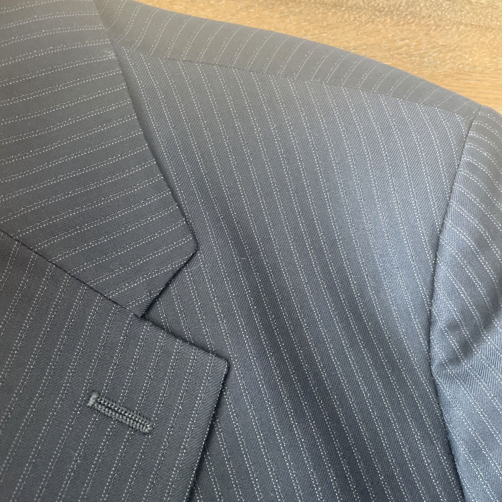 Armani Armani Collezioni Blazer Sport Coat Wool Black Pinstripe Long Coat Mens 46L Italy Blazer Size 46R - 6 Thumbnail