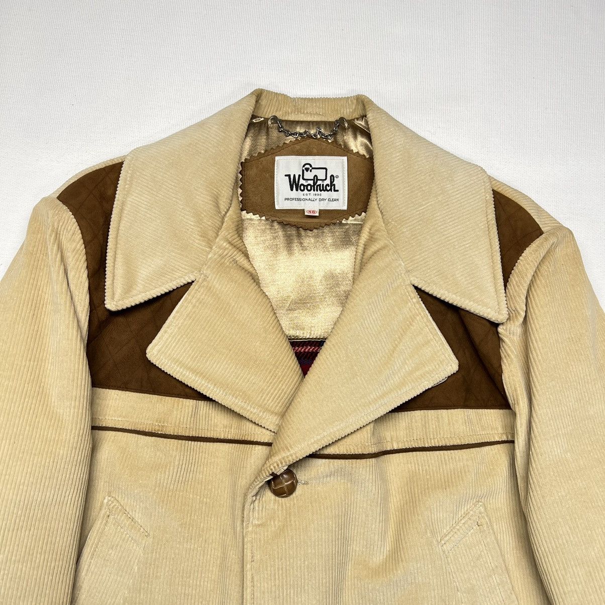 Vintage × Woolrich Woolen Mills VTG Woolrich Jacket Coat Corduroy Wool Lined Plaid Beige Size US S / EU 44-46 / 1 - 4 Thumbnail