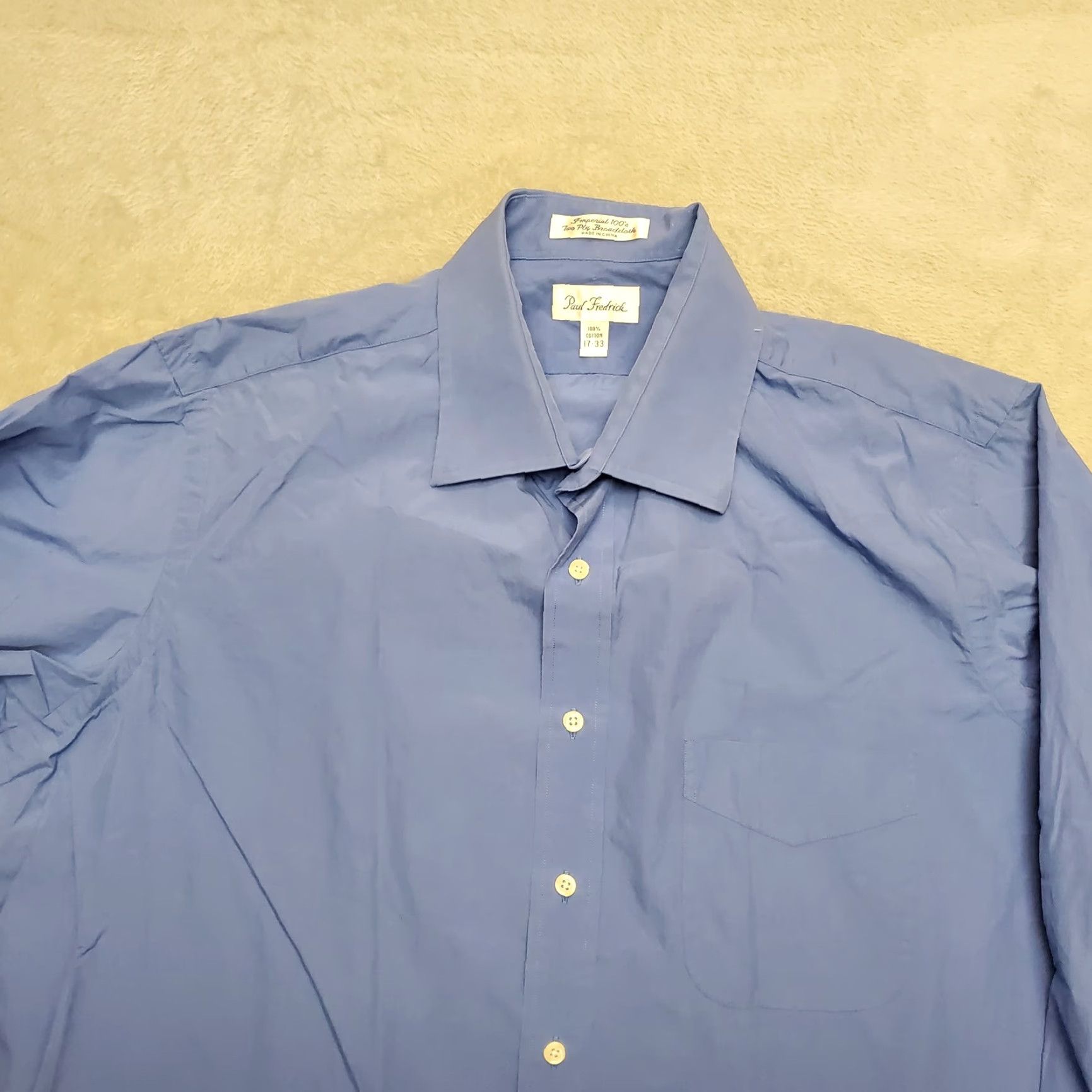 Imperial Paul Fredrick Shirt Mens 16.5 Blue Imperial Two Ply Broadcloth French Cuff Button-Up Long Sleeve Mens Shirt Size US XL / EU 56 / 4 - 2 Thumbnail