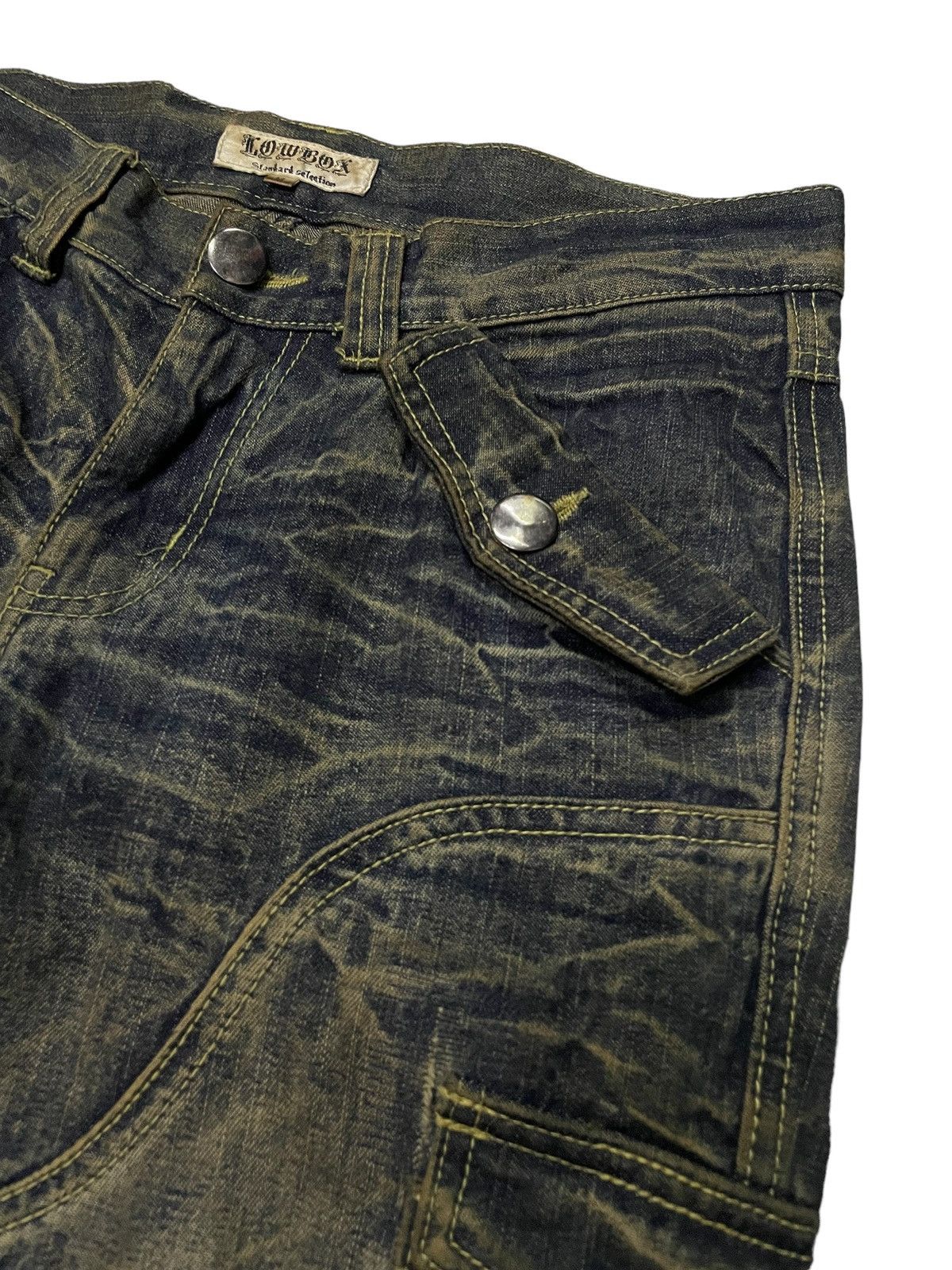 If Six Was Nine × LOWBOX × Le Grande Bleu (L.G.B.) Lowbox Japan Asymmetrical Mud Wash Flared Frayed Cargo Jeans Size US 30 / EU 46 - 10 Thumbnail