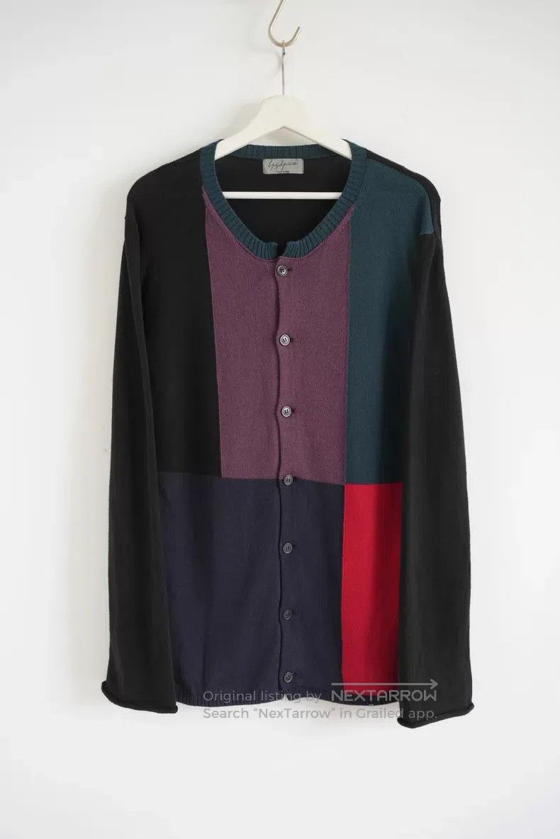 Yohji Yamamoto 11 SS block color-block knit cardigan shirt