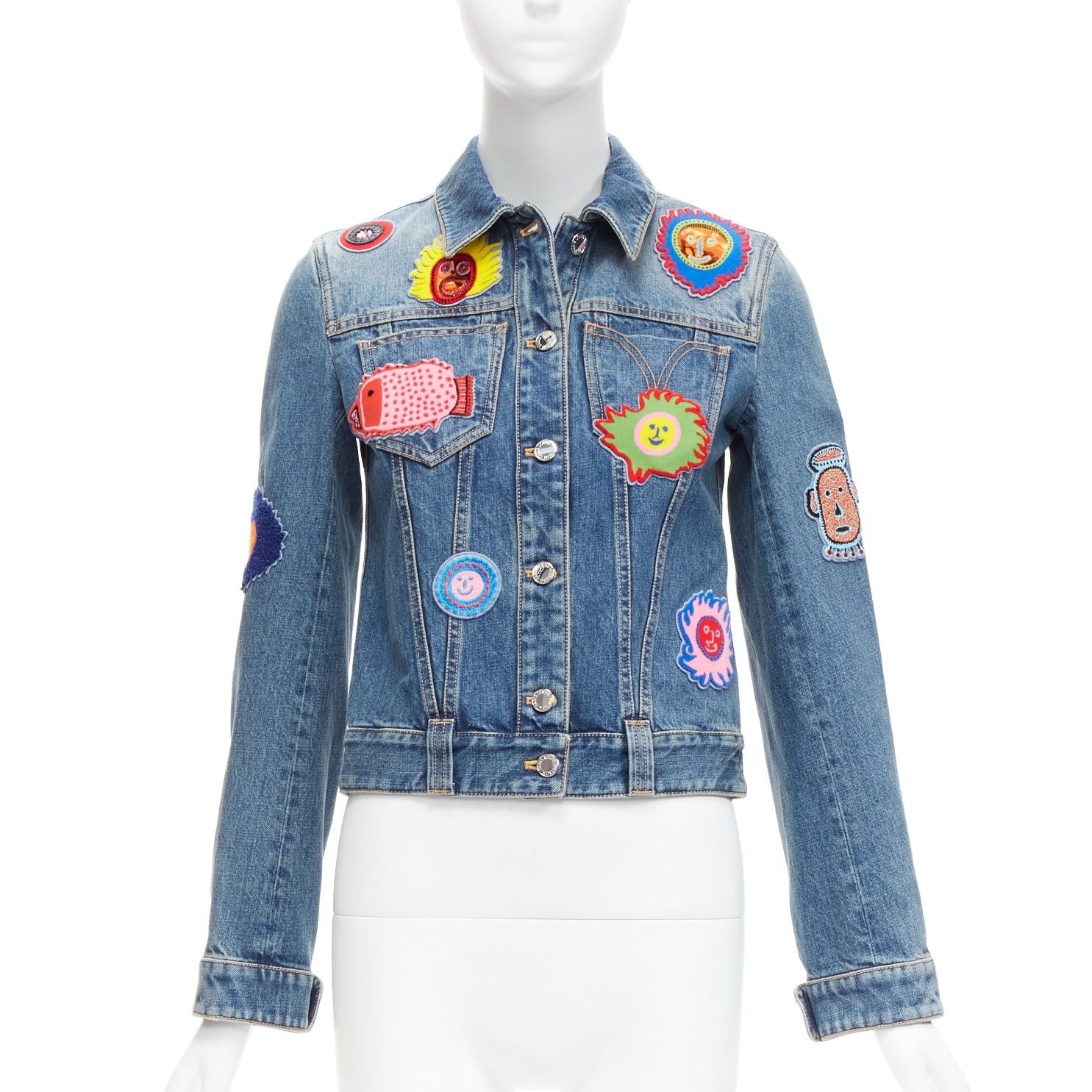 Louis Vuitton LOUIS VUITTON Yayoi Kusama 2023 Faces leather wool patch blue denim jacket FR34 XS Size XS / US 0-2 / IT 36-38 - 1 Thumbnail