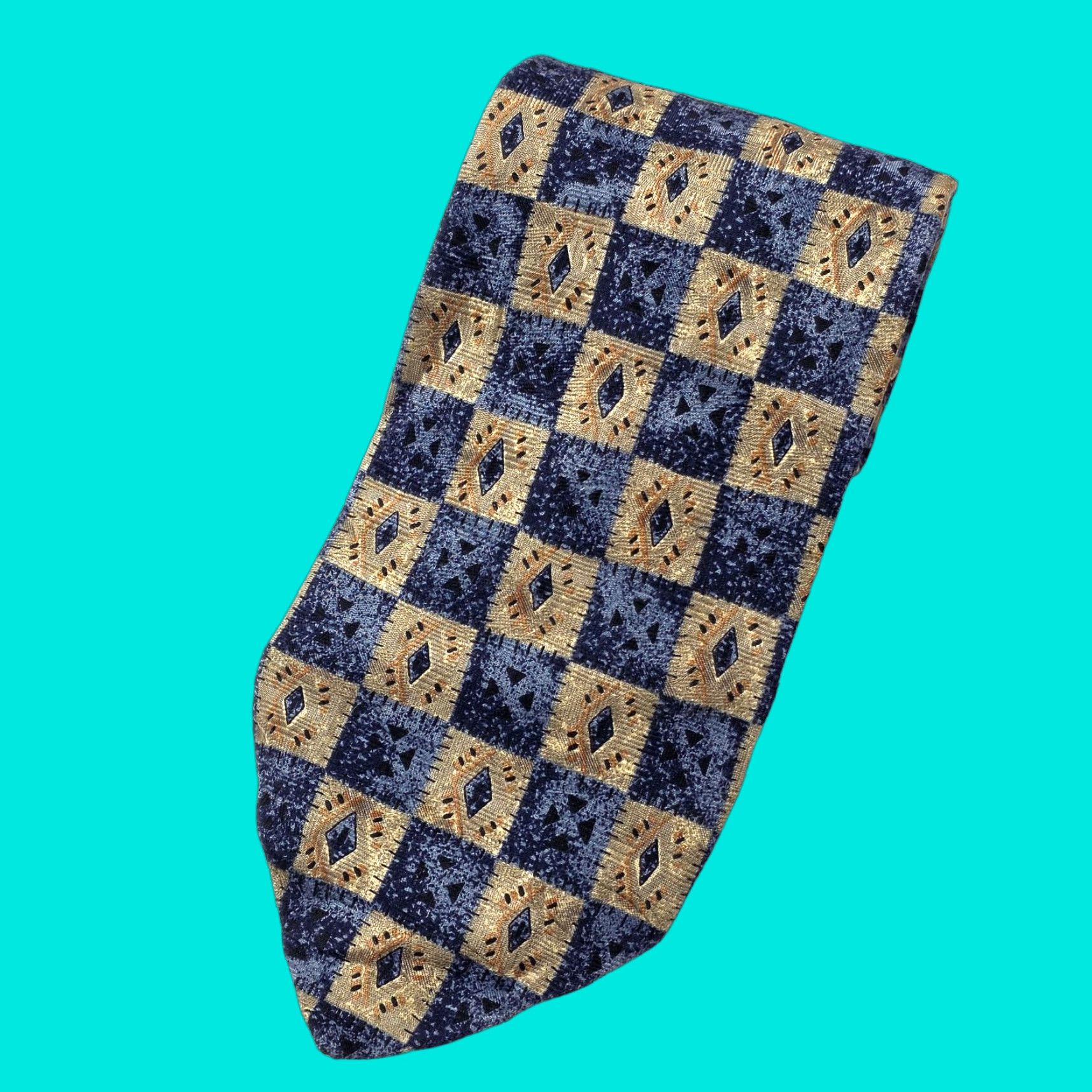 Robert Talbott Robert Talbott Studio Necktie Mens Blue Geometric Silk Tie Designer USA Tooling? Size ONE SIZE - 1 Thumbnail