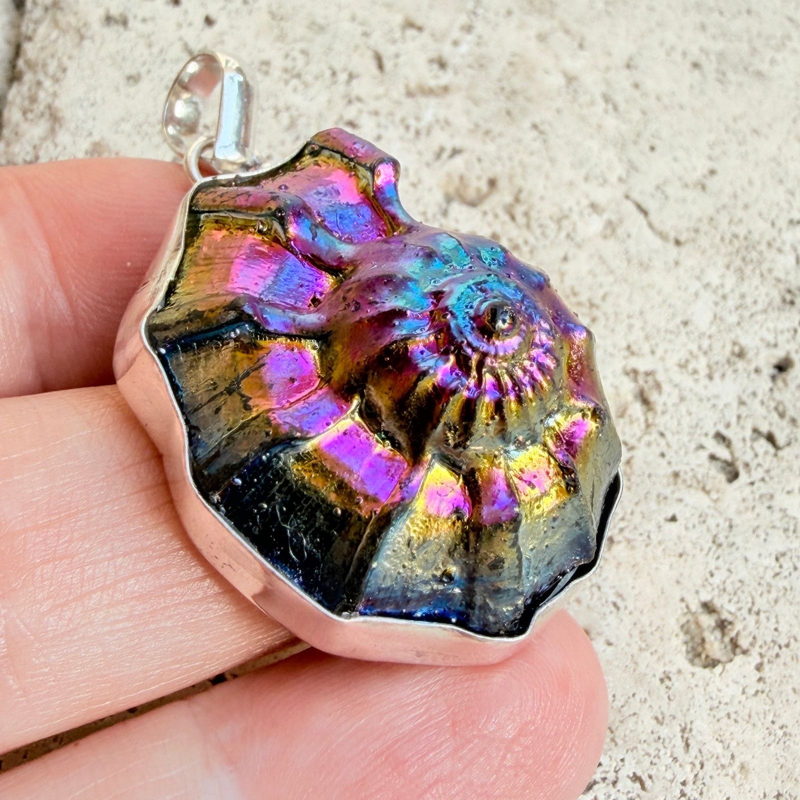 The Unbranded Brand Rainbow Titanium Ammonite Pendant 925 Plated Size ONE SIZE - 5 Thumbnail