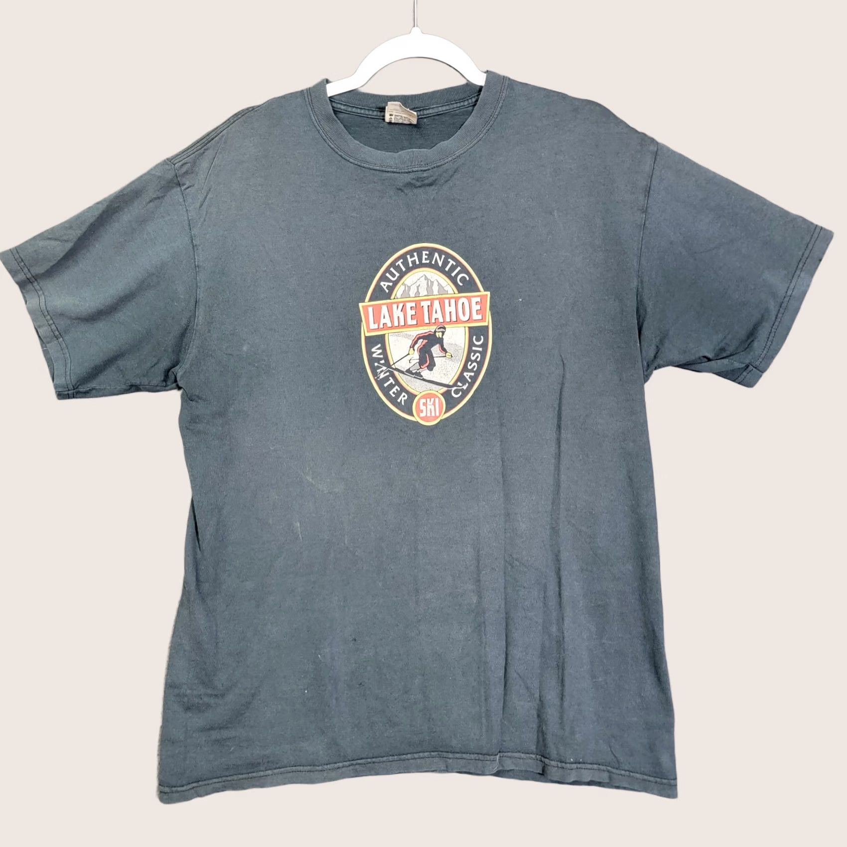 Vintage Anvil Ski Lake Tahoe T-Shirt Shirt Large Mens in Black, Men's