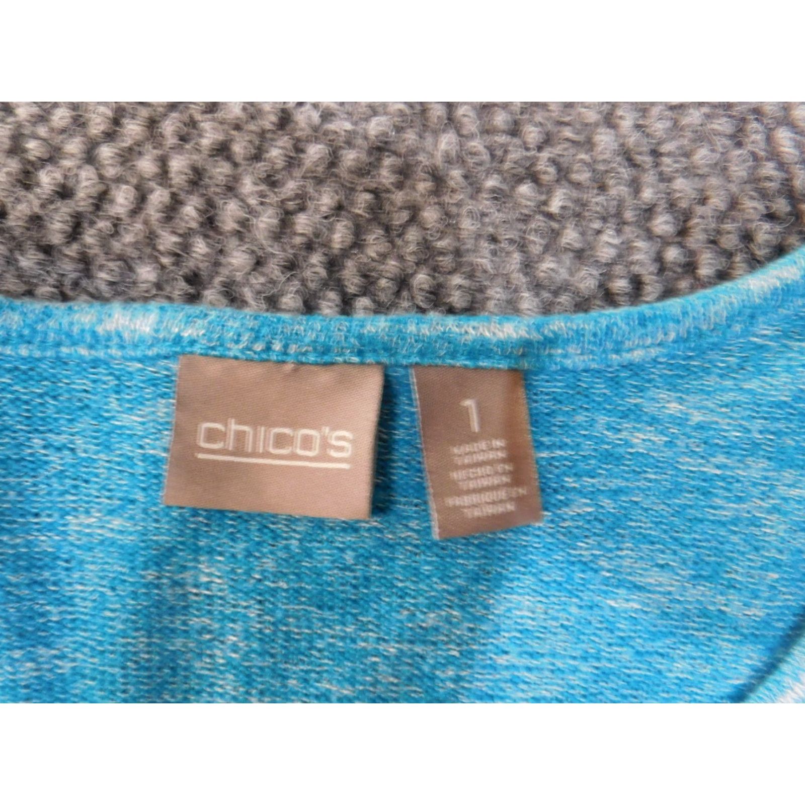 Vintage Chico's Sweater Pullover Knit V-Neck Blue 1 Polyester Rayon Spandex Stretch Regular Women Fashion Modern Winter Long Sleeve Chunky-Knit Size XS / US 0-2 / IT 36-38 - 4 Thumbnail