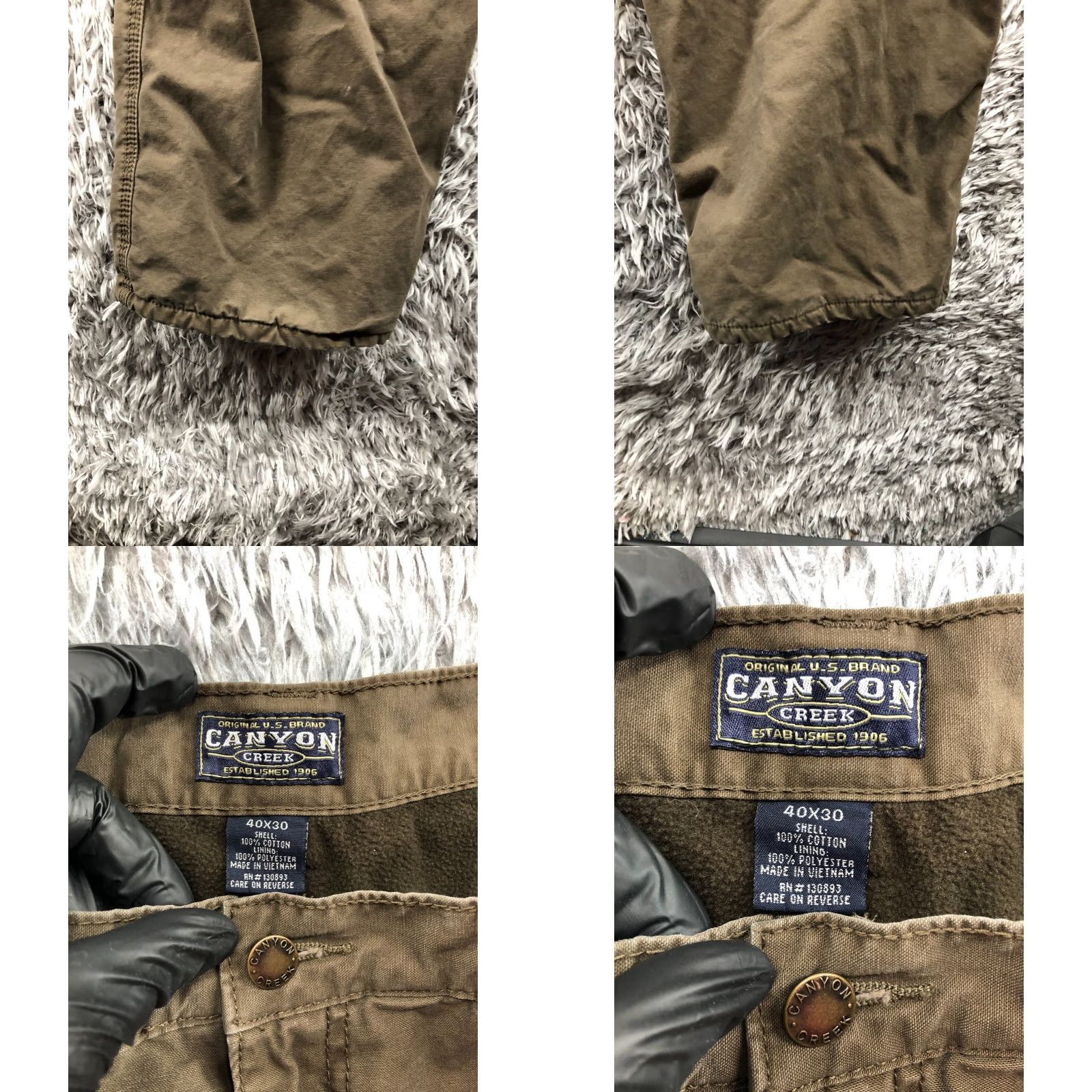 Vintage Canyon Creek Jeans Men Regular 40x30 Brown Beige Lined Fleece 5-Pocket Zip Belt Loops Canvas Cotton Blend Style Straight Vintage No Size US 40 / EU 56 - 8 Thumbnail
