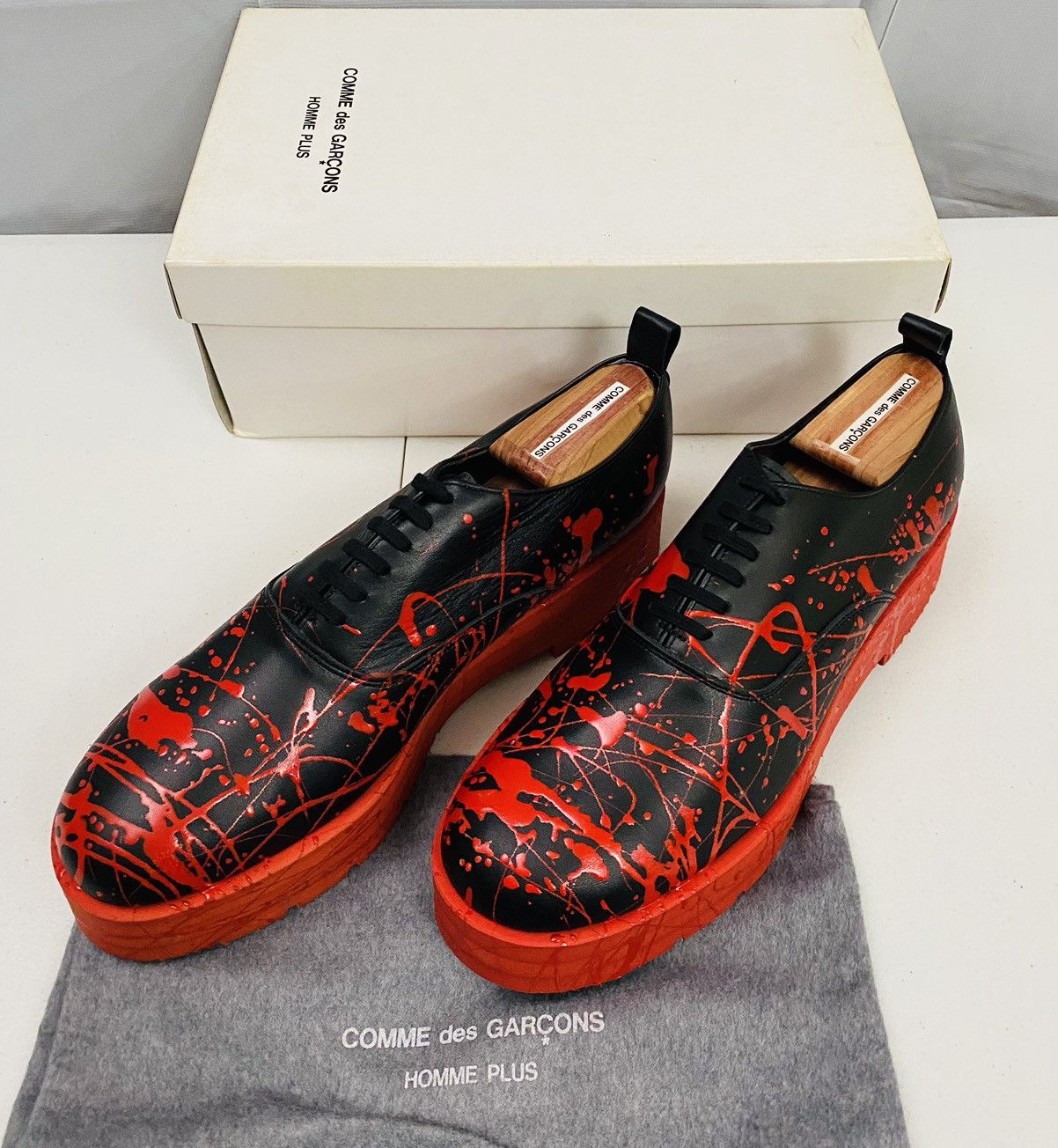 Comme des Garcons Homme Plus CDGHP 🇯🇵 black calf red platform gum sole derby 7 25 NEW Size US 7 / EU 40 - 14 Thumbnail