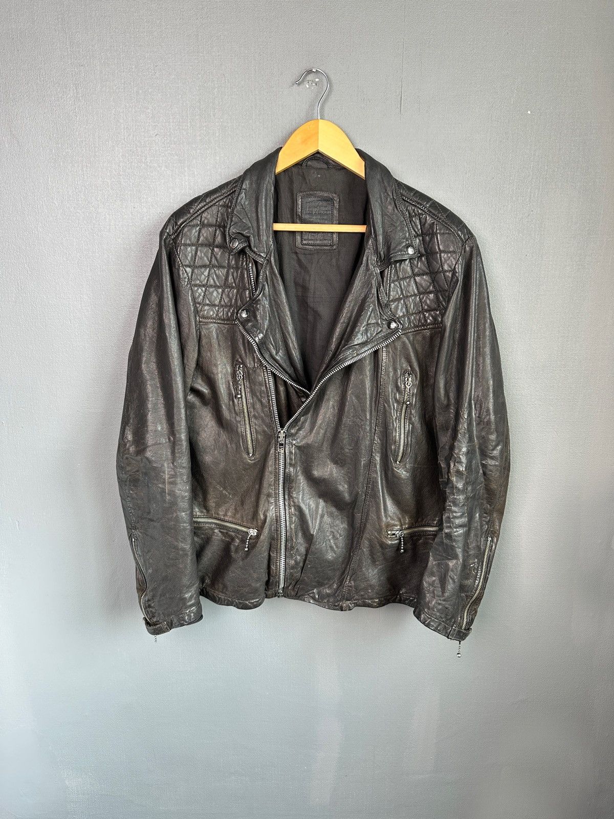 ALLSAINTS Replica Biker Leather Jacket Distressed Vintage