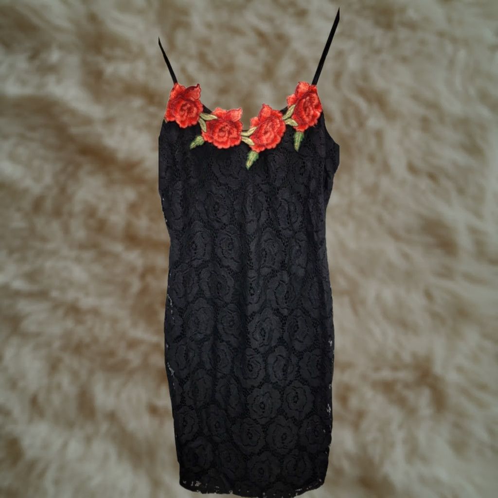 Vintage Jodi Kristopher Tank Dress Juniors 5 Black Crochet Lace Overlay New Size S / US 4 / IT 40 - 1 Thumbnail