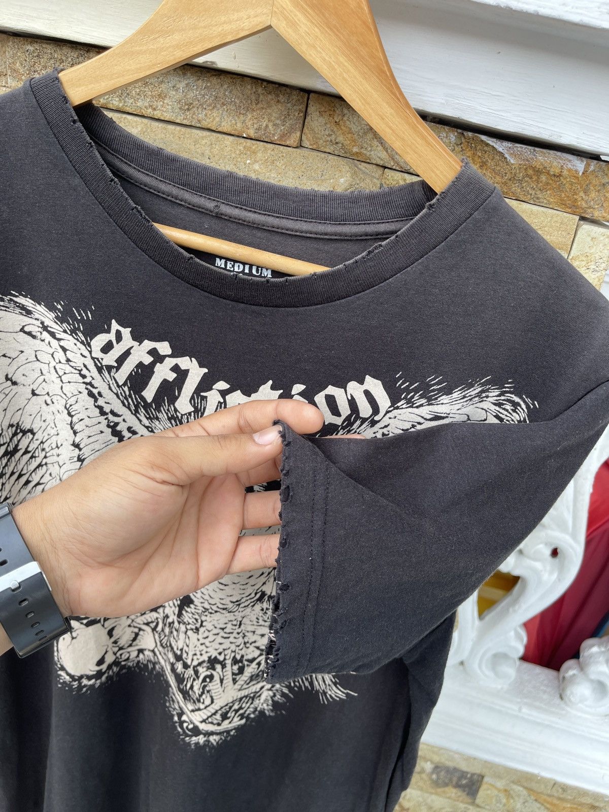 Affliction × Haunted Mound THRASHED🔥AFFLICTION🔥Distressed Sun Faded Black Tshirt Size US M / EU 48-50 / 2 - 5 Thumbnail