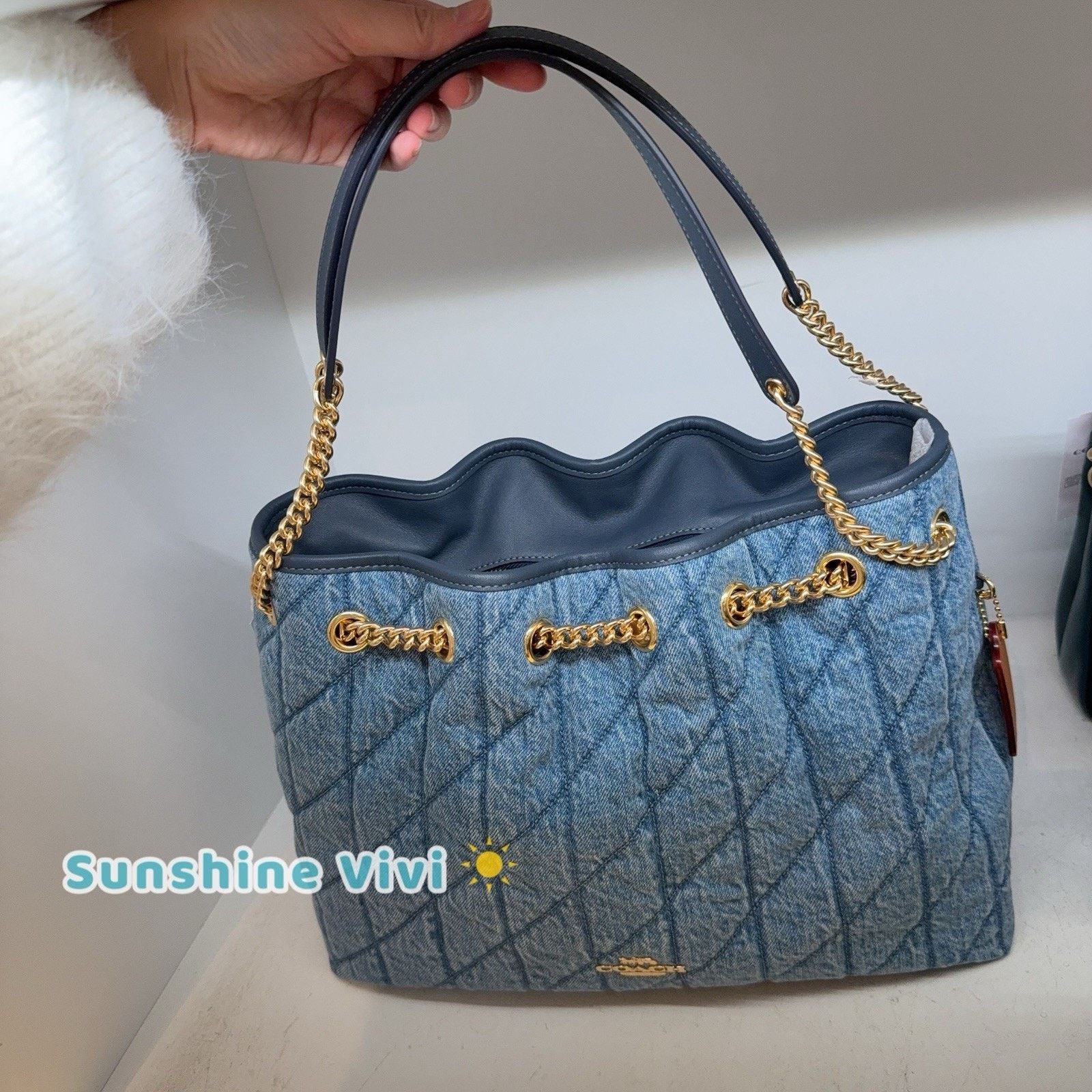 Coach NWT Coach Evelyn Shoulder Bag Quilting CDC02 Indigo Size ONE SIZE - 7 Thumbnail