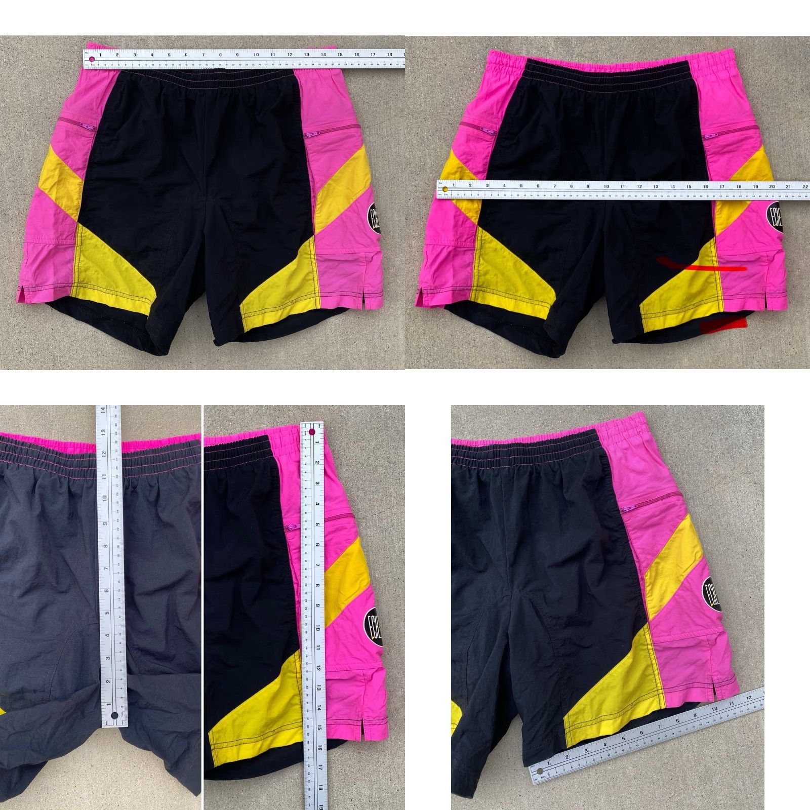 Nike VINTAGE Nike Echelon Men’s Nylon Shorts Ball Black Pink Yellow Geometric Logo Drawstring Pockets 1980s 1990s Cycling Mens L Size US 33 - 8 Thumbnail
