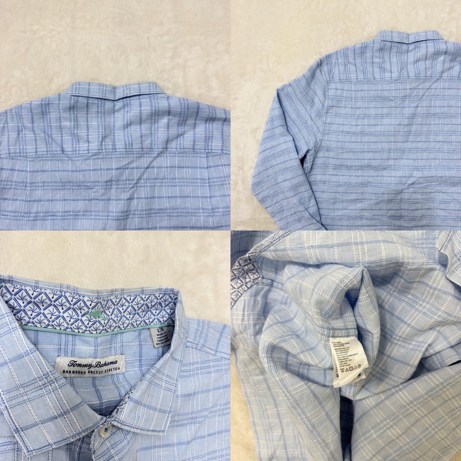 Tommy Bahama Tommy Bahama Shirt Mens Large Blue Linen Plaid Barbados Breeze Stretch Button Up Size US L / EU 52-54 / 3 - 8 Thumbnail
