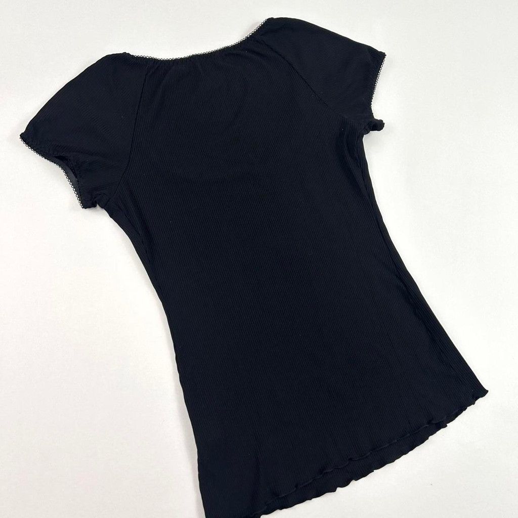 Dolce & Gabbana y2k D&G black ribbed short sleeve top with bows Size S / US 4 / IT 40 - 2 Thumbnail