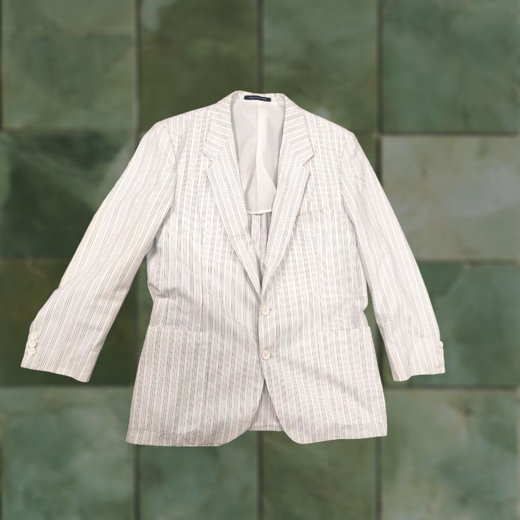 Yves Saint Laurent VINTAGE Yves Saint Laurent France Mens White Striped Blazer Wool Canvas Two-Button Front Blazer Regular Size M Size 40R - 1 Thumbnail