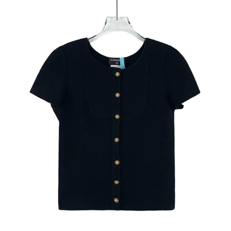 Chanel Chanel Black Cotton Short Sleeve Cardigan 0089 Size M / US 6-8 / IT 42-44 - 1 Thumbnail