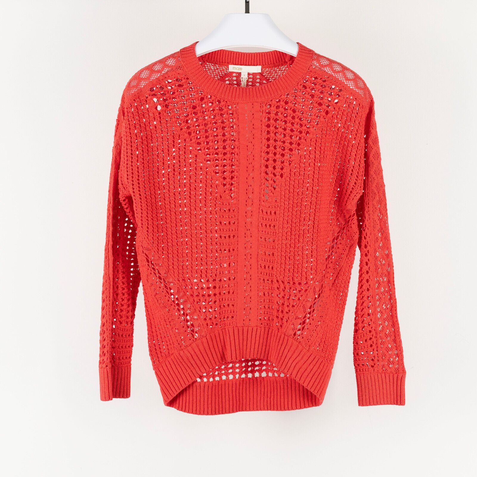 Maje Maje Women Mazet Open Knitwork Cotton Sweater Rouge Size 1/S Size S / US 4 / IT 40 - 4 Thumbnail