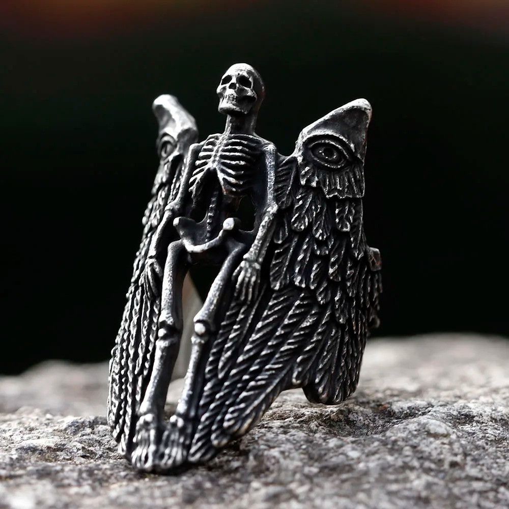 Jewelry Angel Wing Skull Ring Streetwear Jewelry Fashion Gift Size ONE SIZE - 8 Thumbnail