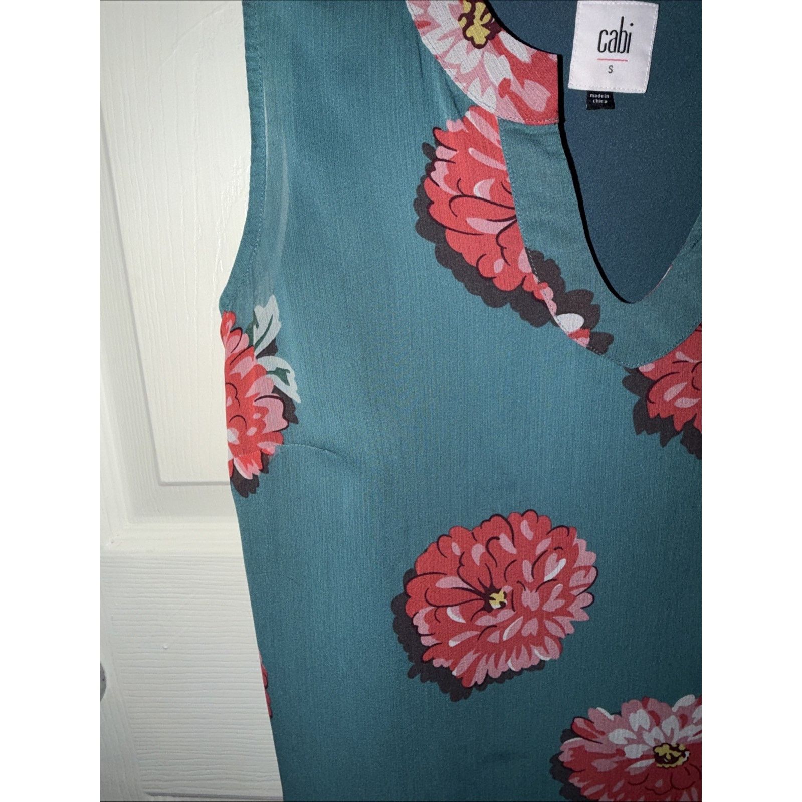 Canali CAbi #3445 Blushing Blouse Chiffon Sleeveless V-Neck Teal Size S / US 4 / IT 40 - 8 Thumbnail