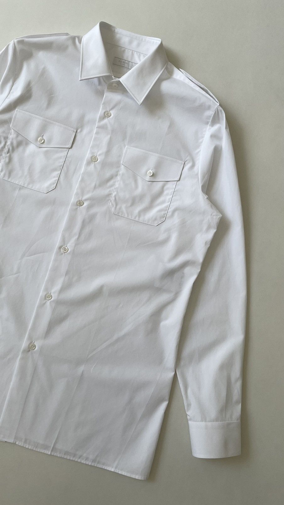 Prada S/S 24 White Cotton Officer Utility Shirt Size US L / EU 52-54 / 3 - 4 Thumbnail