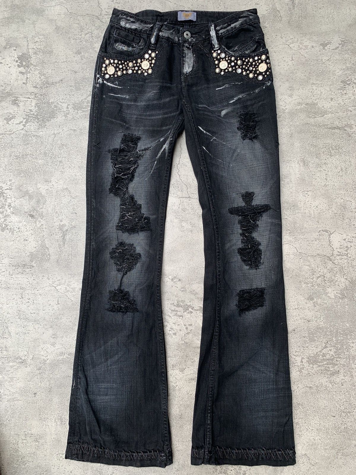 Japanese Brand ANTIK DENIM distressed coin flare jeans Size US 26 / EU 42 - 2 Thumbnail