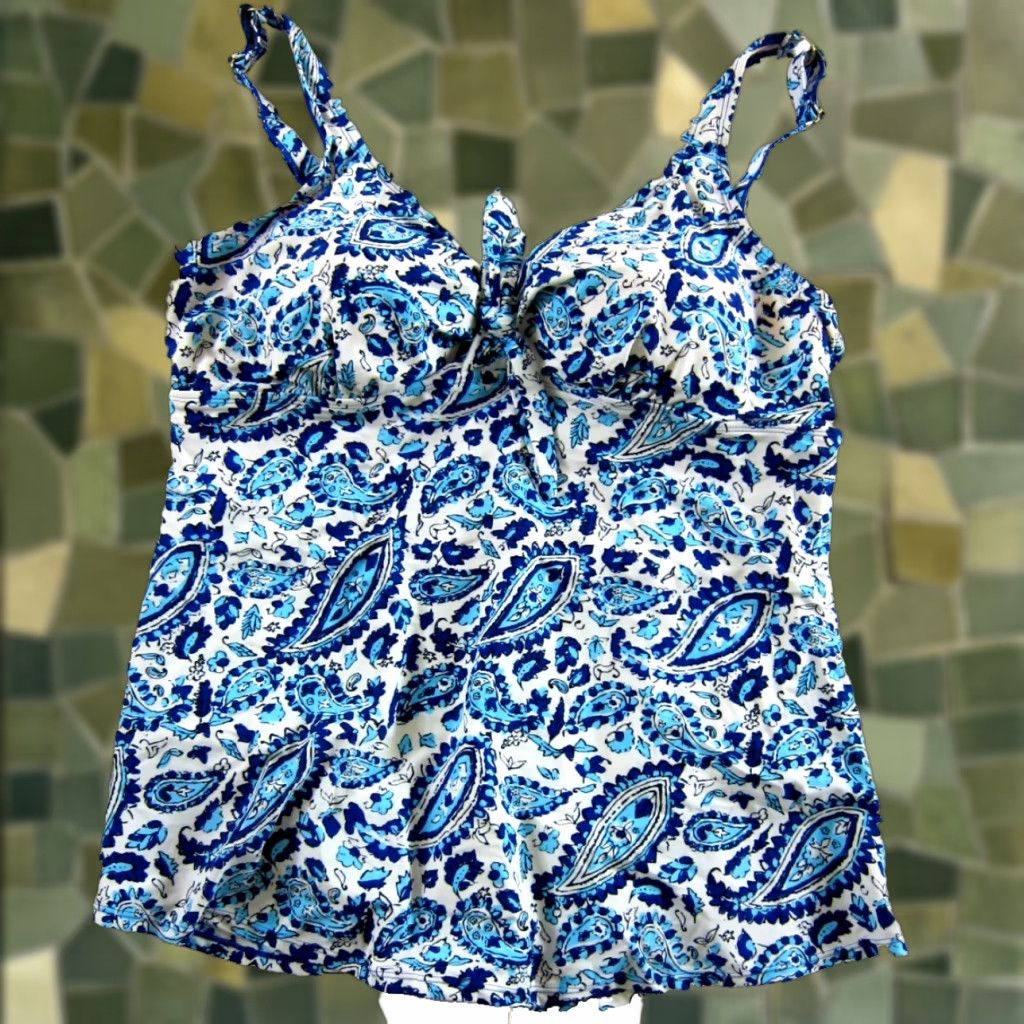 Vintage NWT Alisha Levine Blue White Floral Slimming Modest One Piece Swimsuit Dress 22 Size 3XL / US 20-22 - 1 Thumbnail
