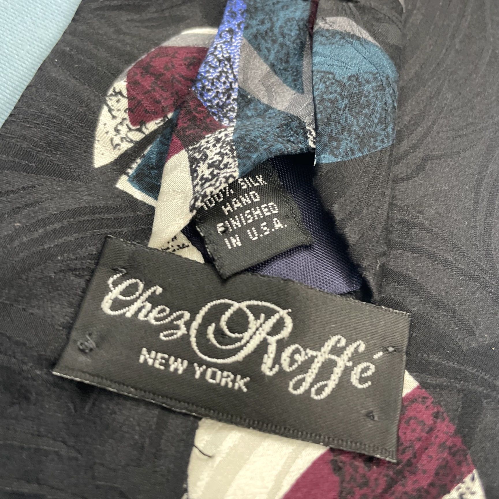 Vintage VINTAGE Chez Roffe 100% Silk Tie Hand Made Abstract Geometric Black vtg 90s Wide 4.2x58" Tie Men Size ONE SIZE - 5 Thumbnail