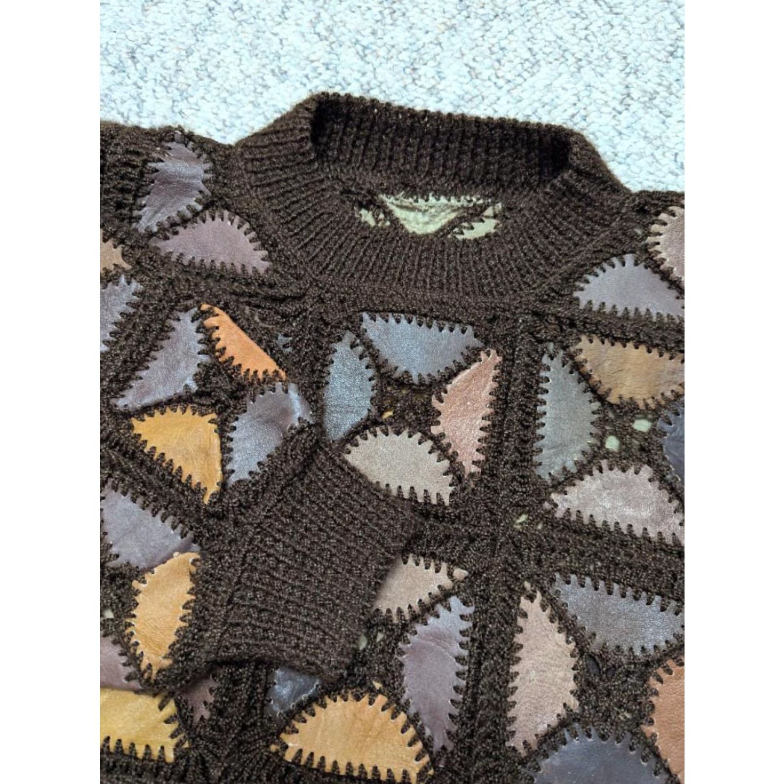 Vintage VINTAGE handknit sweater Patch Granny Knit S Brown Men XS? Size US S / EU 44-46 / 1 - 2 Thumbnail