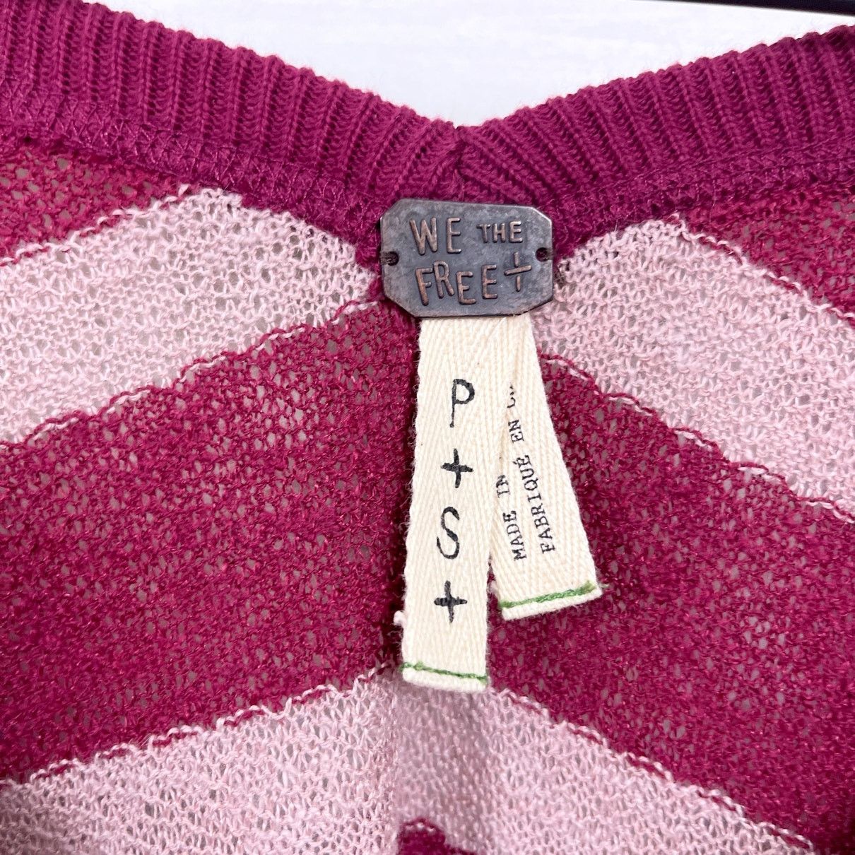Free People We The Free People Striped Crochet Loose Knit Top Red Women Size S / US 4 / IT 40 - 6 Thumbnail