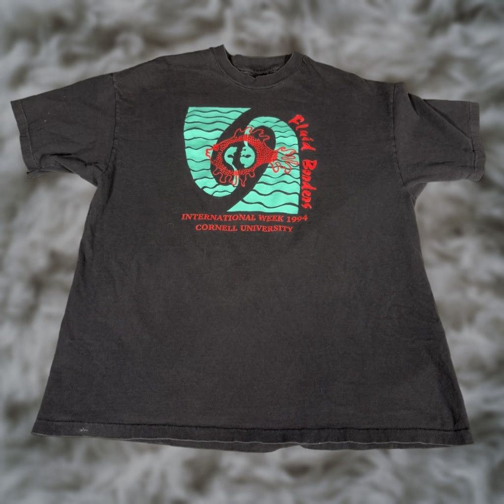 Vintage VINTAGE Cornell University International Week T Shirt Mens XL Slim Logo Graphic Print 1990s University 90s Black Cotton Short Sleeve Crew Neck Size US XL / EU 56 / 4 - 1 Thumbnail