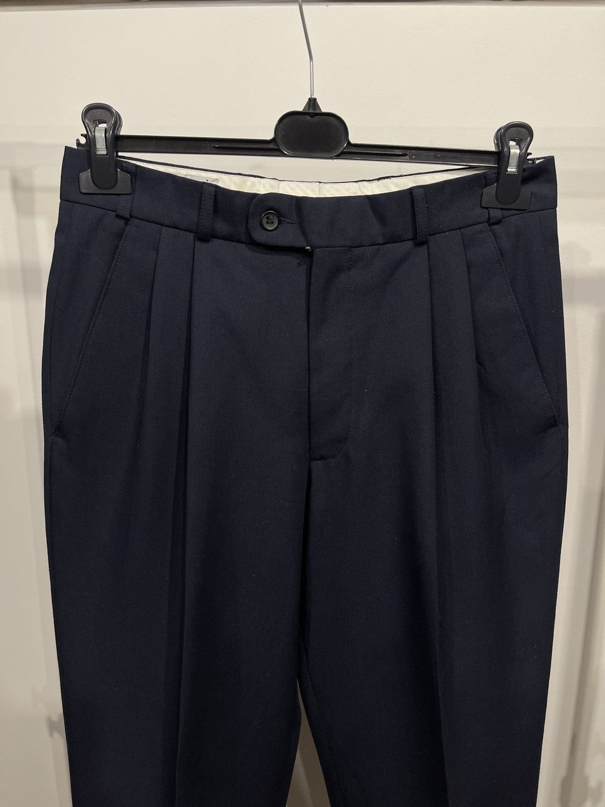 Vintage Vintage Sandro Pozzi Wool Pleated Trousers Navy Blue US30in Size 36R - 2 Thumbnail