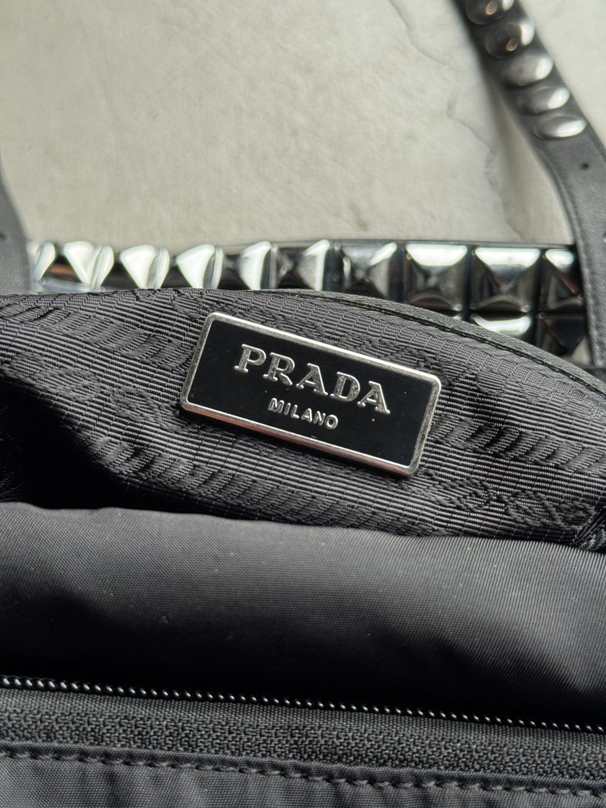 Prada Prada Black/Blue Nylon and Leather New Vela Studded Size ONE SIZE - 13 Thumbnail