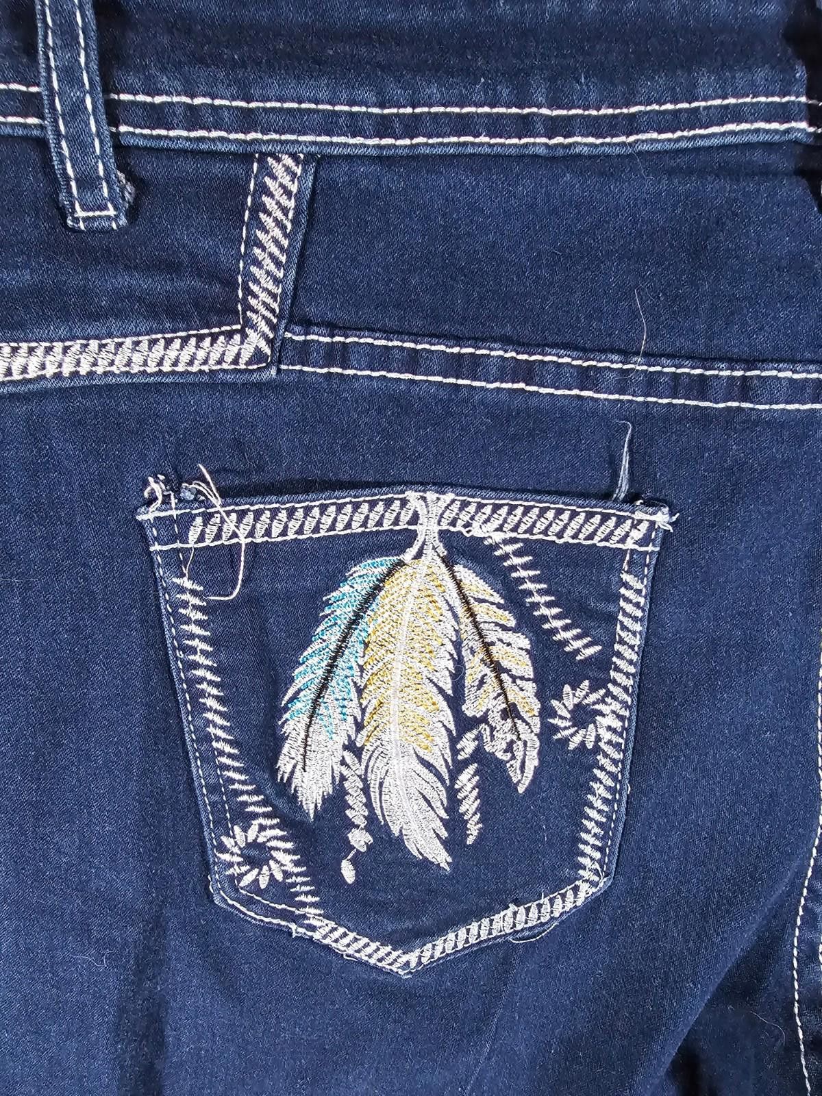 Unknown London Feather embroidery pockets Large blue jeans APPROX 30x31 Size 36" / US 14 / IT 50 - 10 Thumbnail
