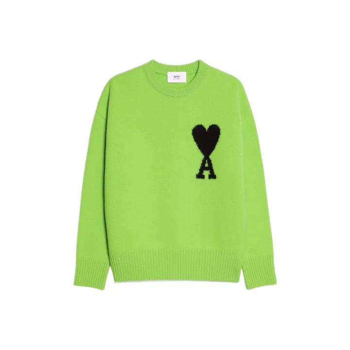 AMI Ami Paris Love Logo Green Wool Sweater 0079 Size US S / EU 44-46 / 1 - 1 Thumbnail