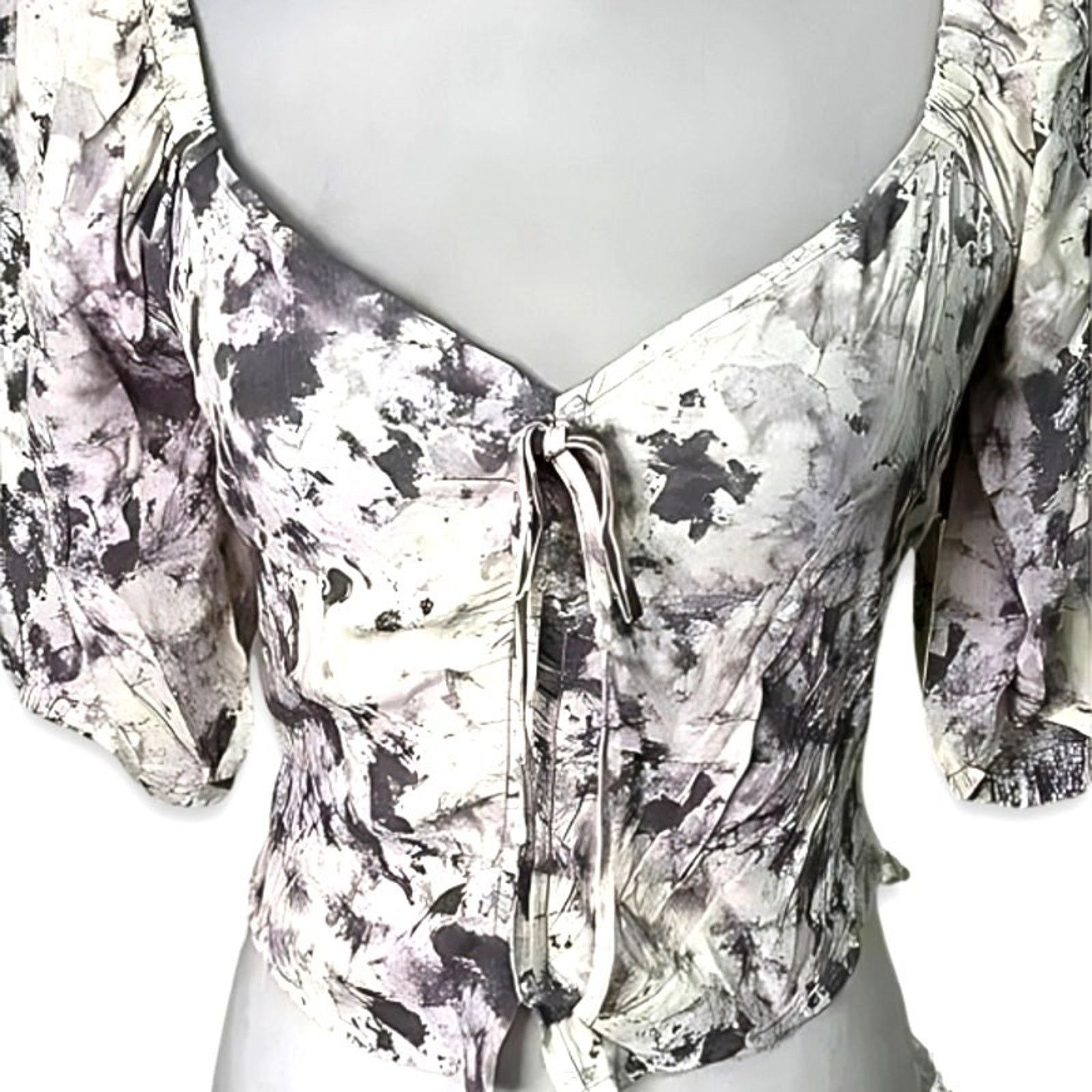 Other Open Edit Puff Sleeve Tie Front Smocked Blouse Floral S NWT Size S / US 4 / IT 40 - 3 Thumbnail
