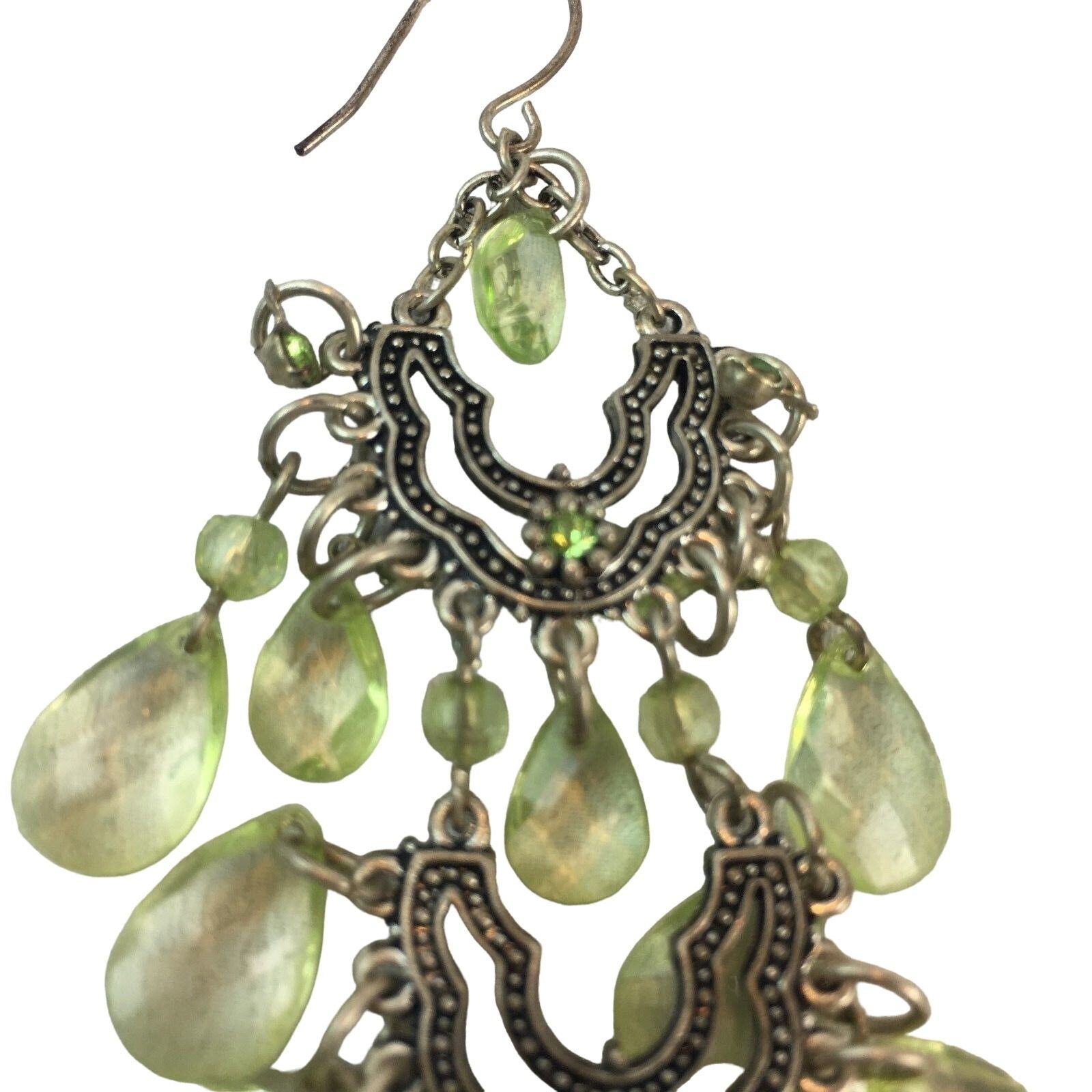 Other Vintage Silver Drop Earrings Dangle Lightweight Green Cluste Size ONE SIZE - 2 Thumbnail